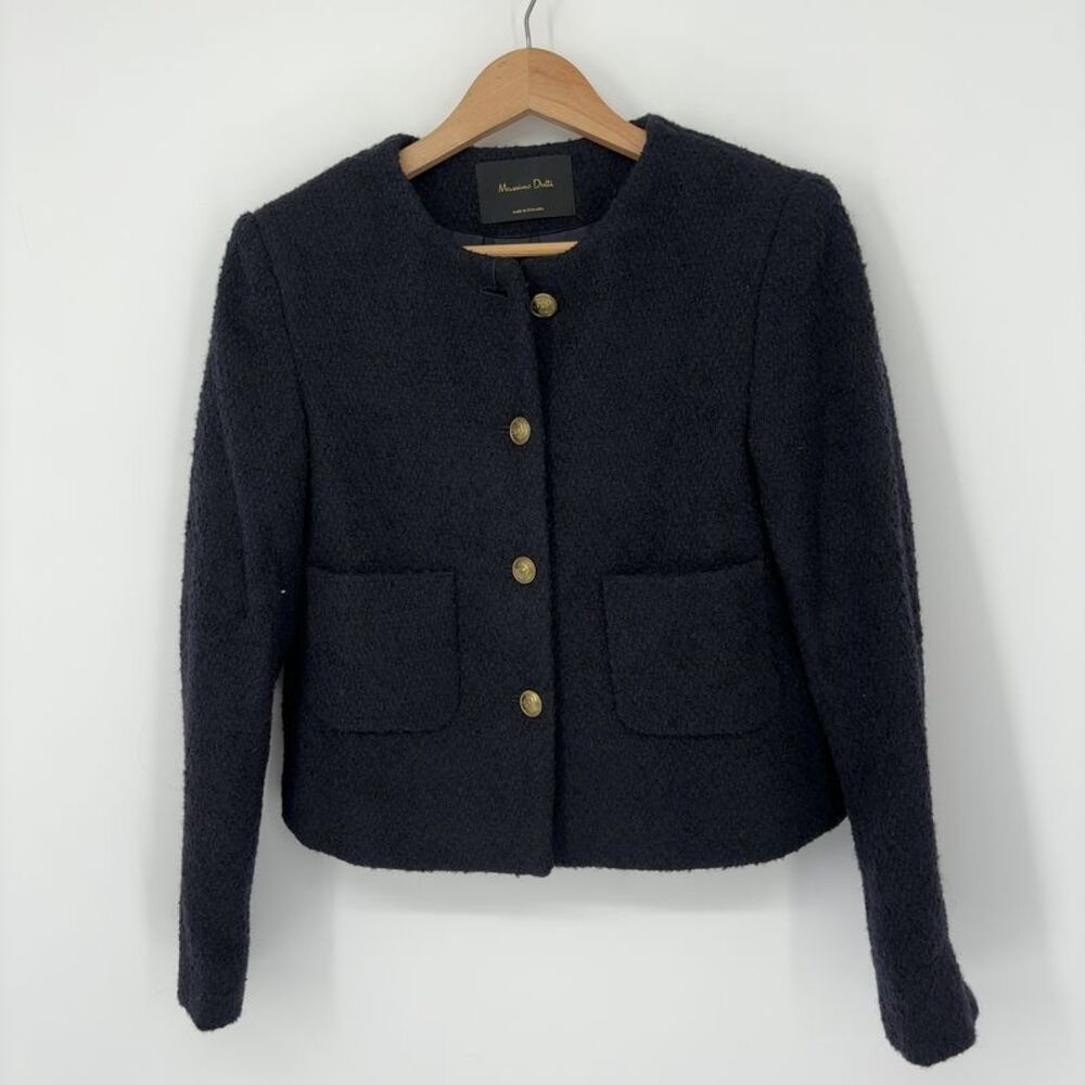 Massimo Dutti Dutti Navy Blue Boucle Lady Jacket
